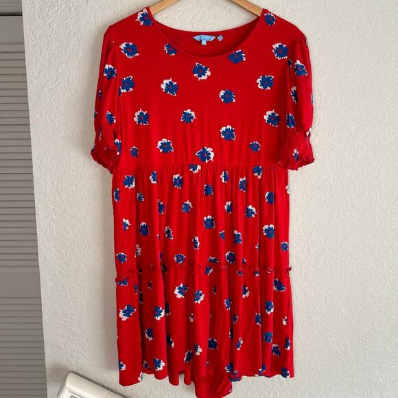 Draper James Dresses & Skirts - Draper James Red Blue Floral Mini Babydoll Dress Patriotic Summer Flaw Size XL